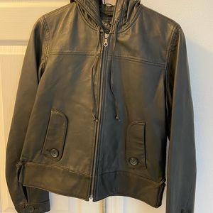 Leather hooded jacket